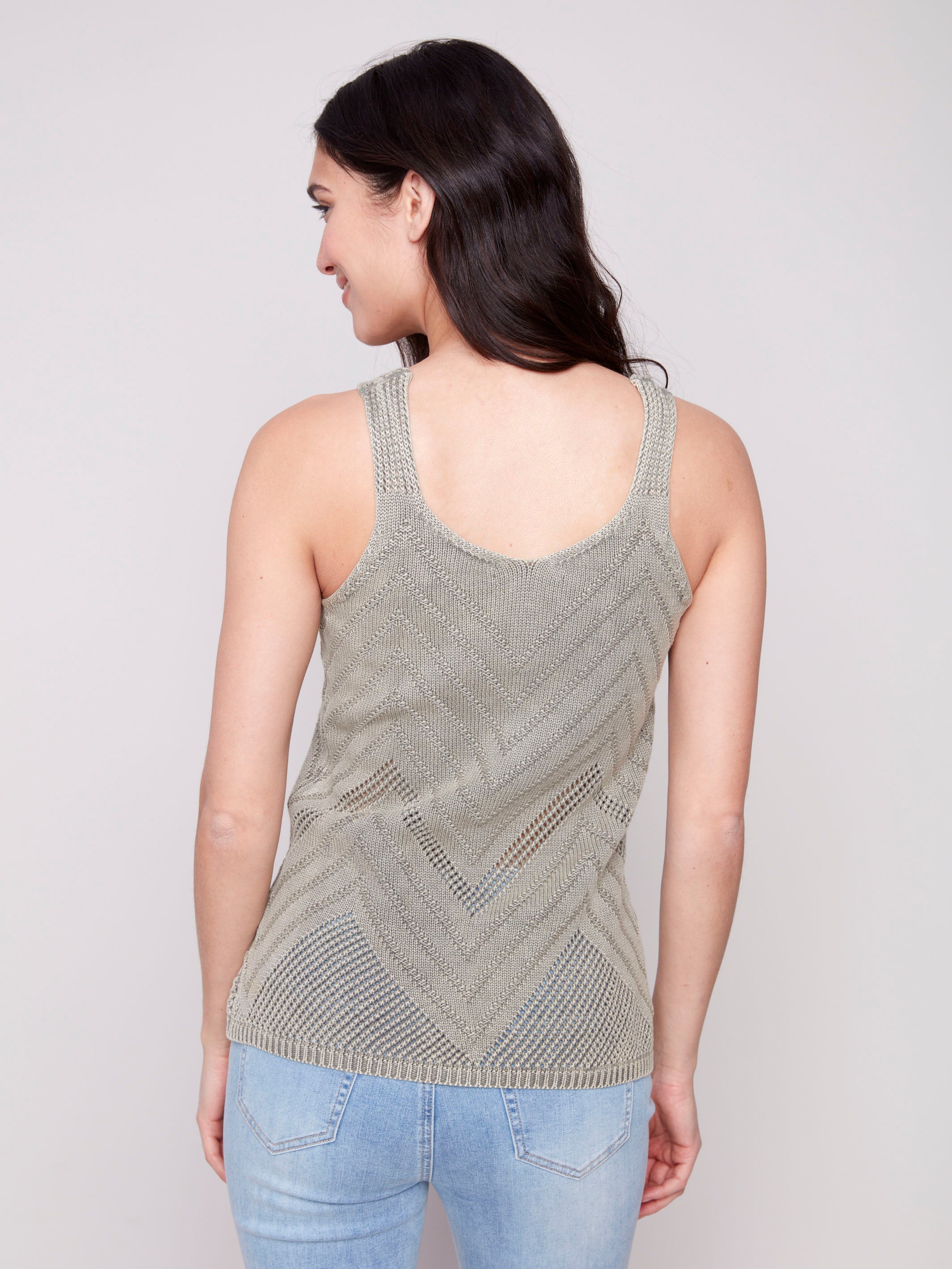 Elegant V-neck celadon knit camisole by Charlie B.