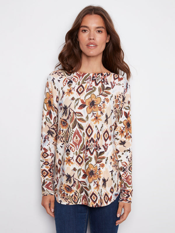 Printed Rounded Hem Sweater - Jacobean