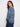 Stylish calico blue sweater showcasing rounded hem with exquisite floral motifs by Charlie B.