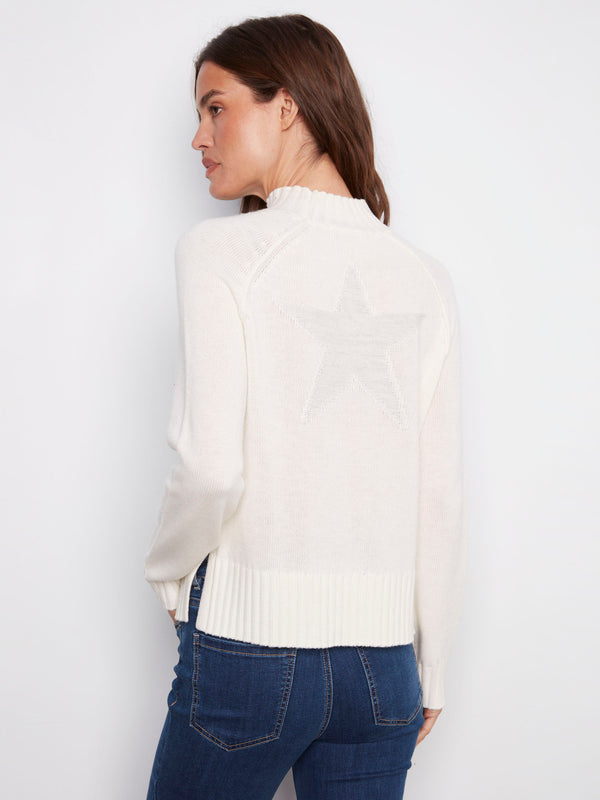 Raglan sleeve ecru sweater with ribbed hem and subtle metallic detail adds a touch of sparkle to your wardrobe by Charlie B.