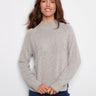 Heather light grey sweater featuring a mock neck and PEACE jacquard pattern, crafted with ribbed hem for a cozy fit by Charlie B.