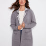 Heather grey cardigan featuring an open front design with stylish contrast interior by Charlie B.