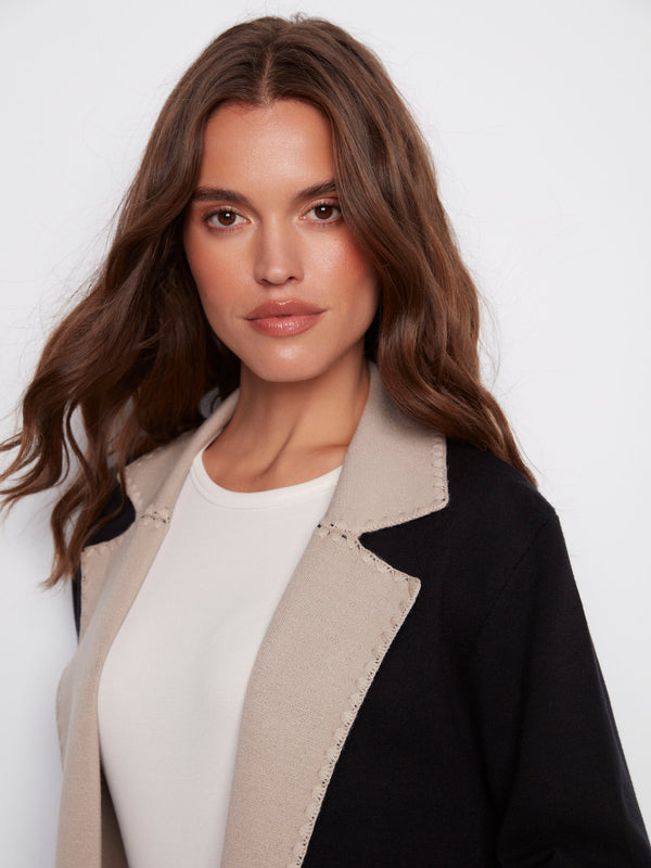 Blanket Stitch Long Cardigan - Black