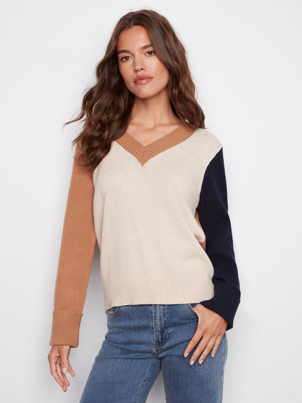 Sweater showcasing a stylish V-neck neckline, perfect for layering by Charlie B.