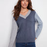 Stylish V-neck sweater featuring a moonlight colorblock pattern, perfect for any casual outing by Charlie B.