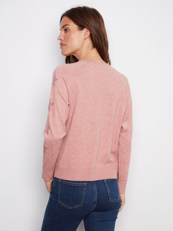 Stylish heather primrose sweater highlighting the crew neck feature, ideal for layering or wearing alone by Charlie B.