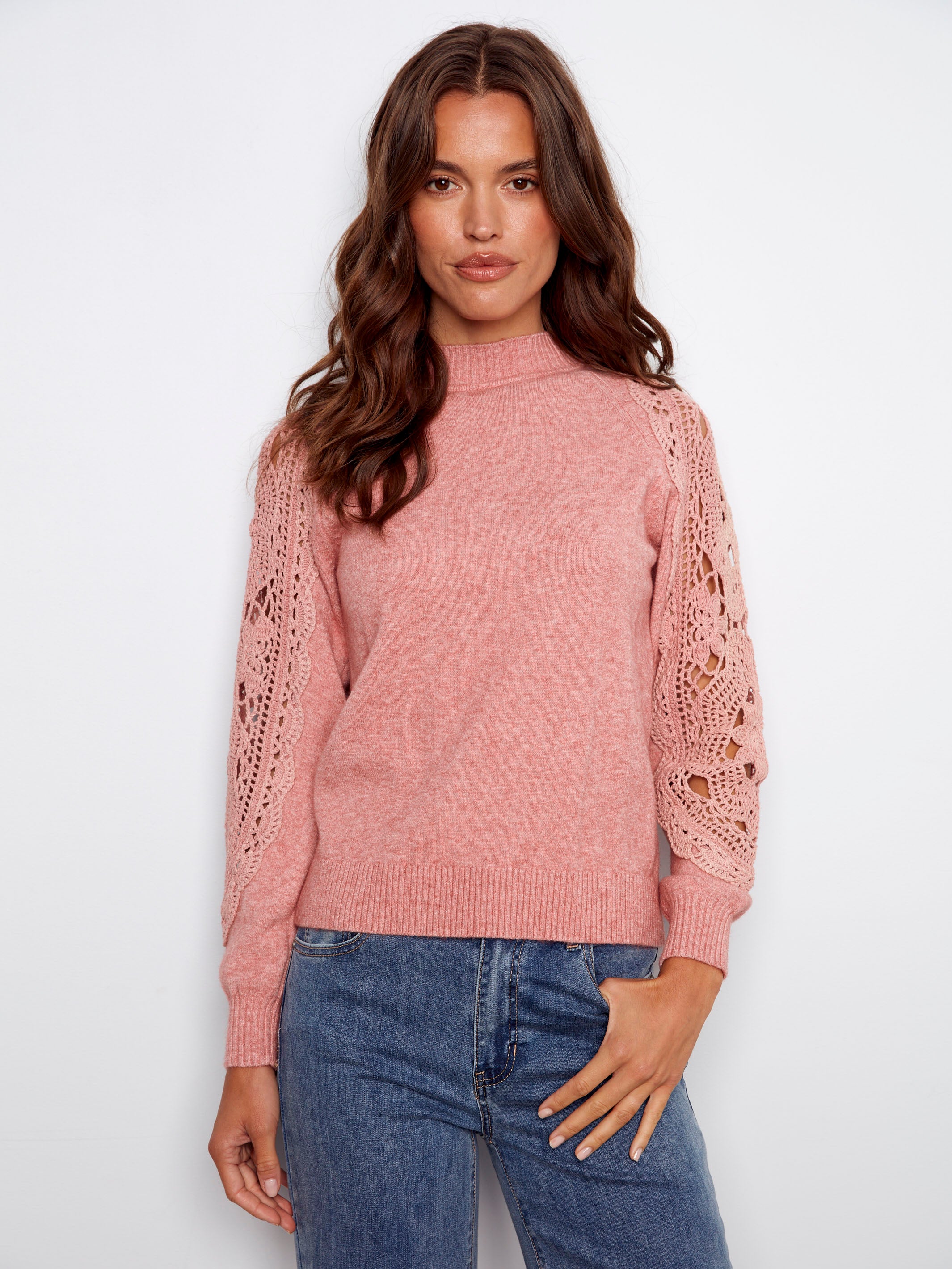 Primrose sweater by Charlie B features a chic mock neck, adding a touch of sophistication to your wardrobe.