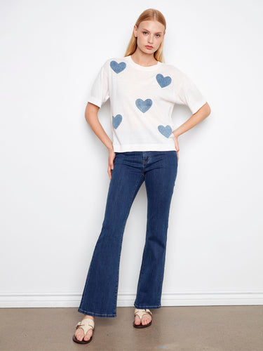 Chandail manches courtes avec cœurs en denim - Coeurs