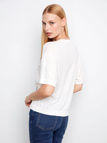 Chandail manches courtes avec cœurs en denim - Coeurs