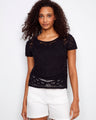 Black crochet top featuring a scoop neckline and crafted from 100% cotton, offering breathable comfort by Charlie B.
