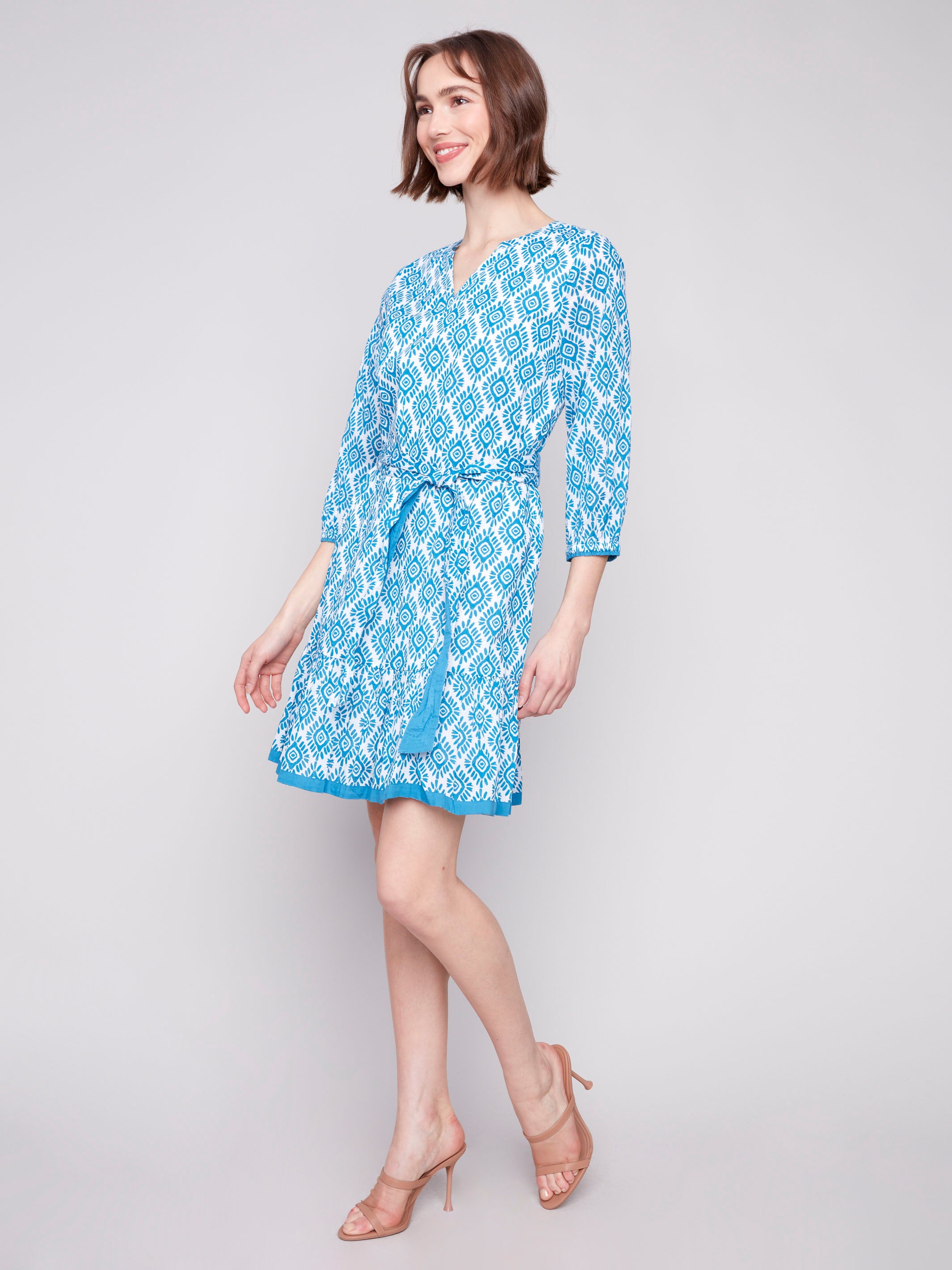 Chic dress with 3/4 sleeves and a matching fabric belt by Charlie B.