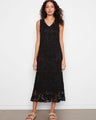 Elegant black crochet maxi dress featuring a breathable 100% cotton fabric, perfect for summer outings by Charlie B.