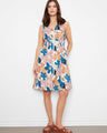Floral dress with V-neckline, featuring a stylish front-zip closure and knee-length design by Charlie B.