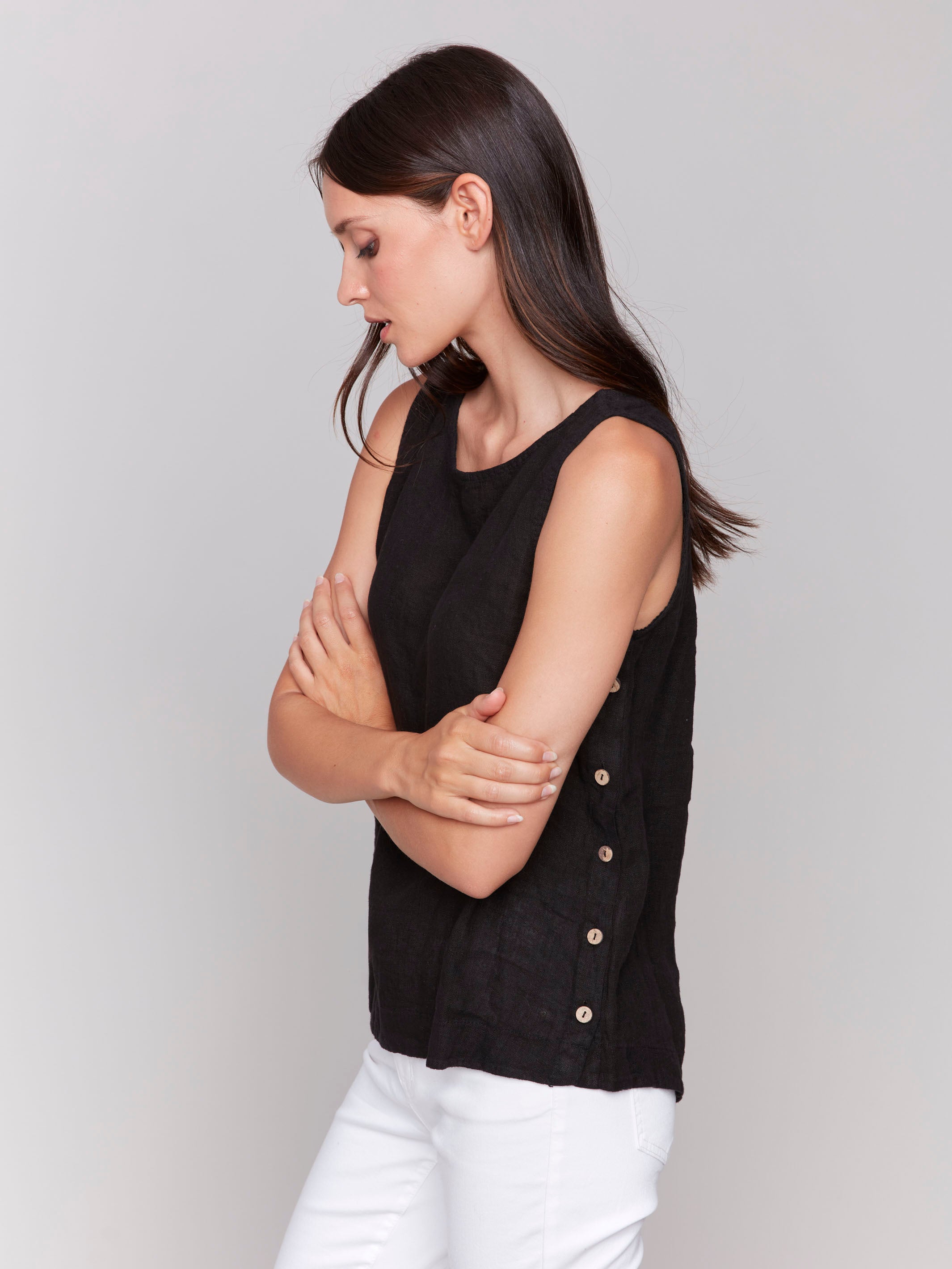 Linen tank top featuring a high-low hem by Charlie B.