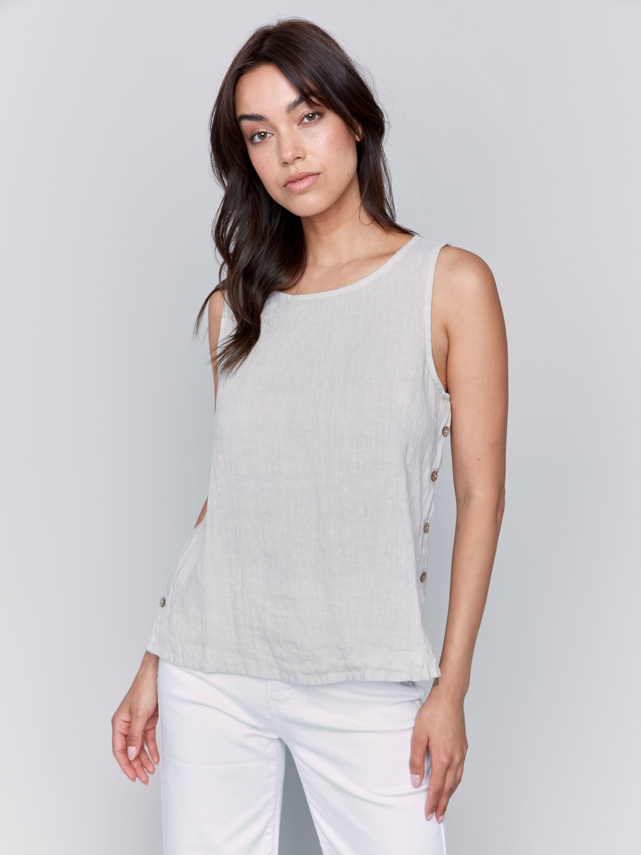 Linen tank top featuring a crew neckline by Charlie B.