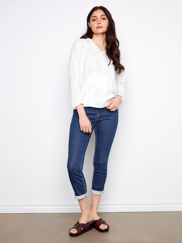 Printed Bubble Cotton Hoodie - Stripes