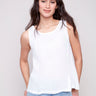 White linen top with crew neckline by Charlie B.
