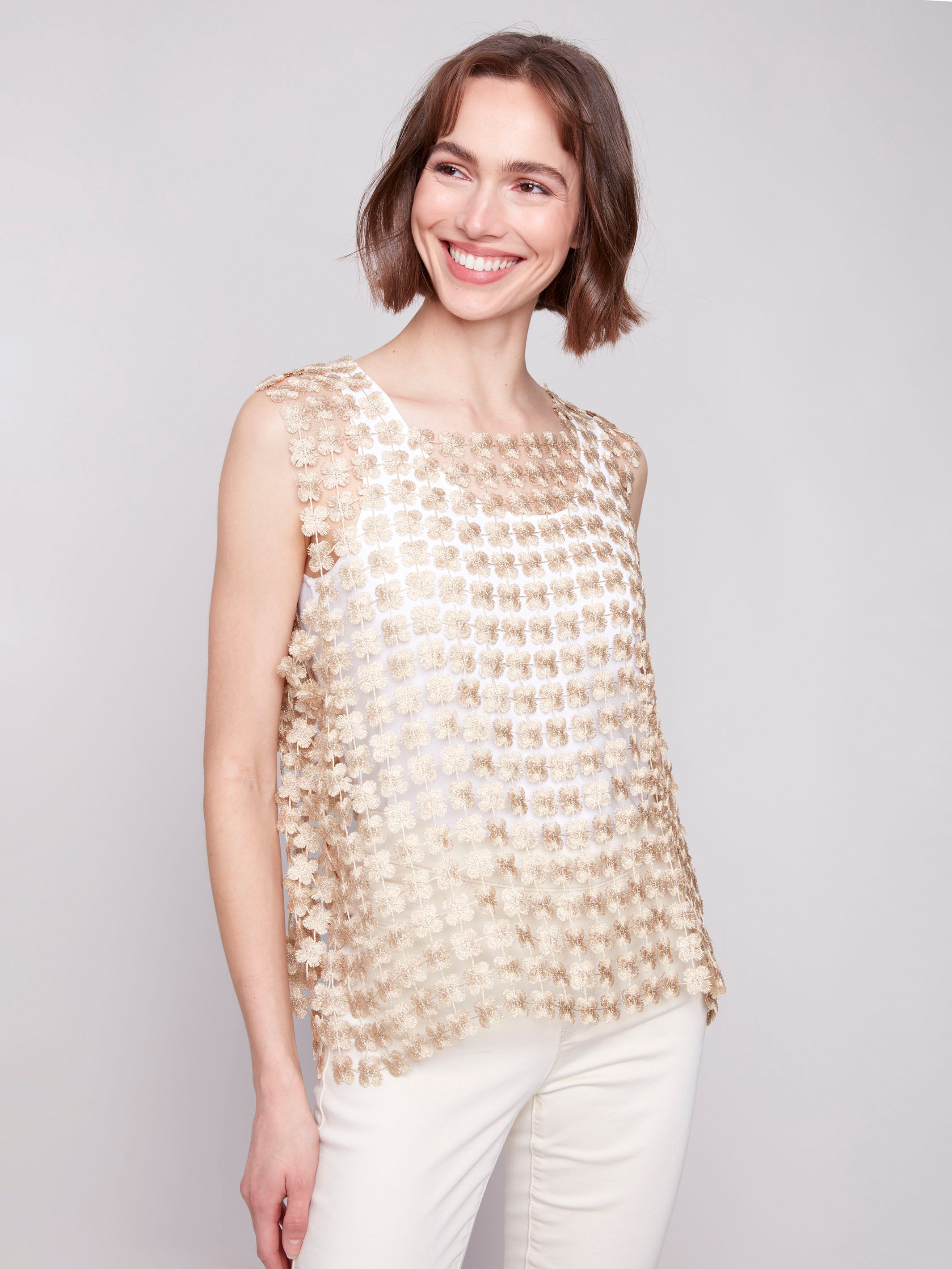 Chic gold top with a square neckline, ideal for layering by Charlie B.