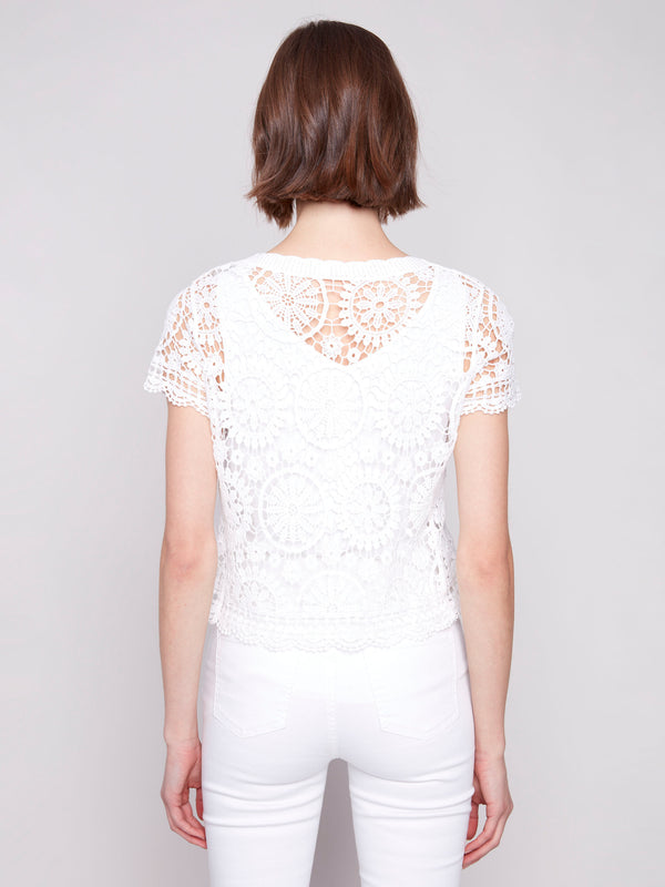 Sophisticated V-neck white cardigan with unique detailing by Charlie B.