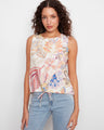 Floral sleeveless top with a crew neckline and vibrant Maui print, perfect for summer outings by Charlie B.