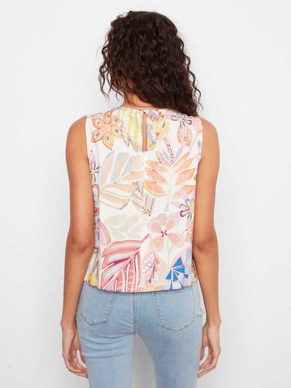 Comfortable crew neck top showcasing a vivid floral pattern, great for warm weather fashion by Charlie B.