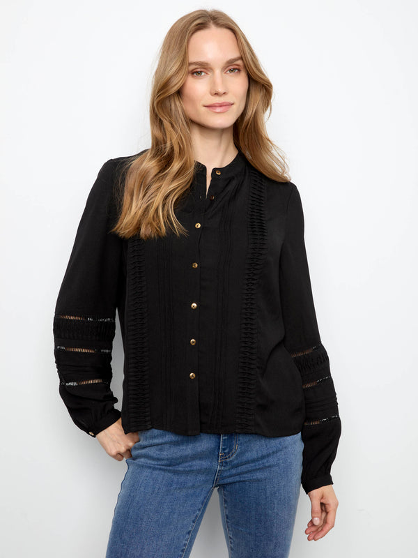 Blouse en crêpe plissé - Noir
