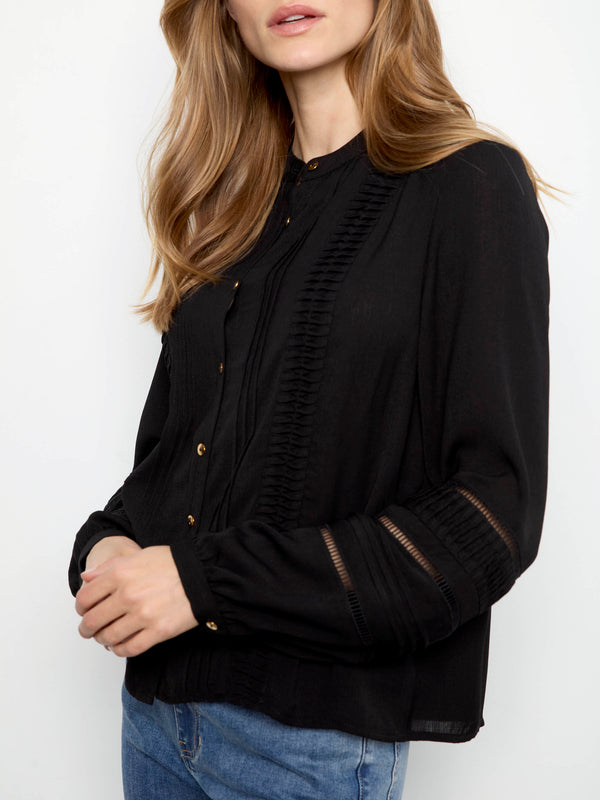 Blouse en crêpe plissé - Noir