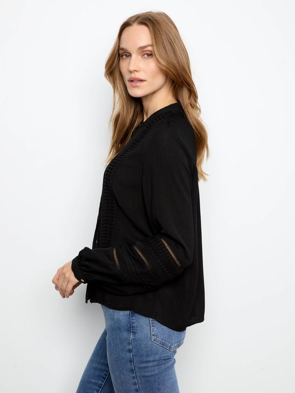 Blouse en crêpe plissé - Noir