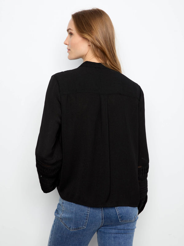 Blouse en crêpe plissé - Noir