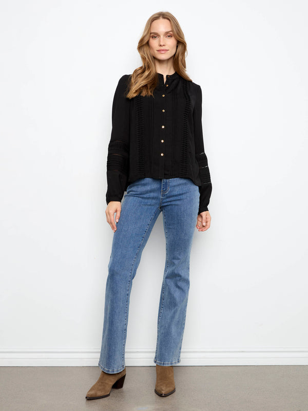 Blouse en crêpe plissé - Noir