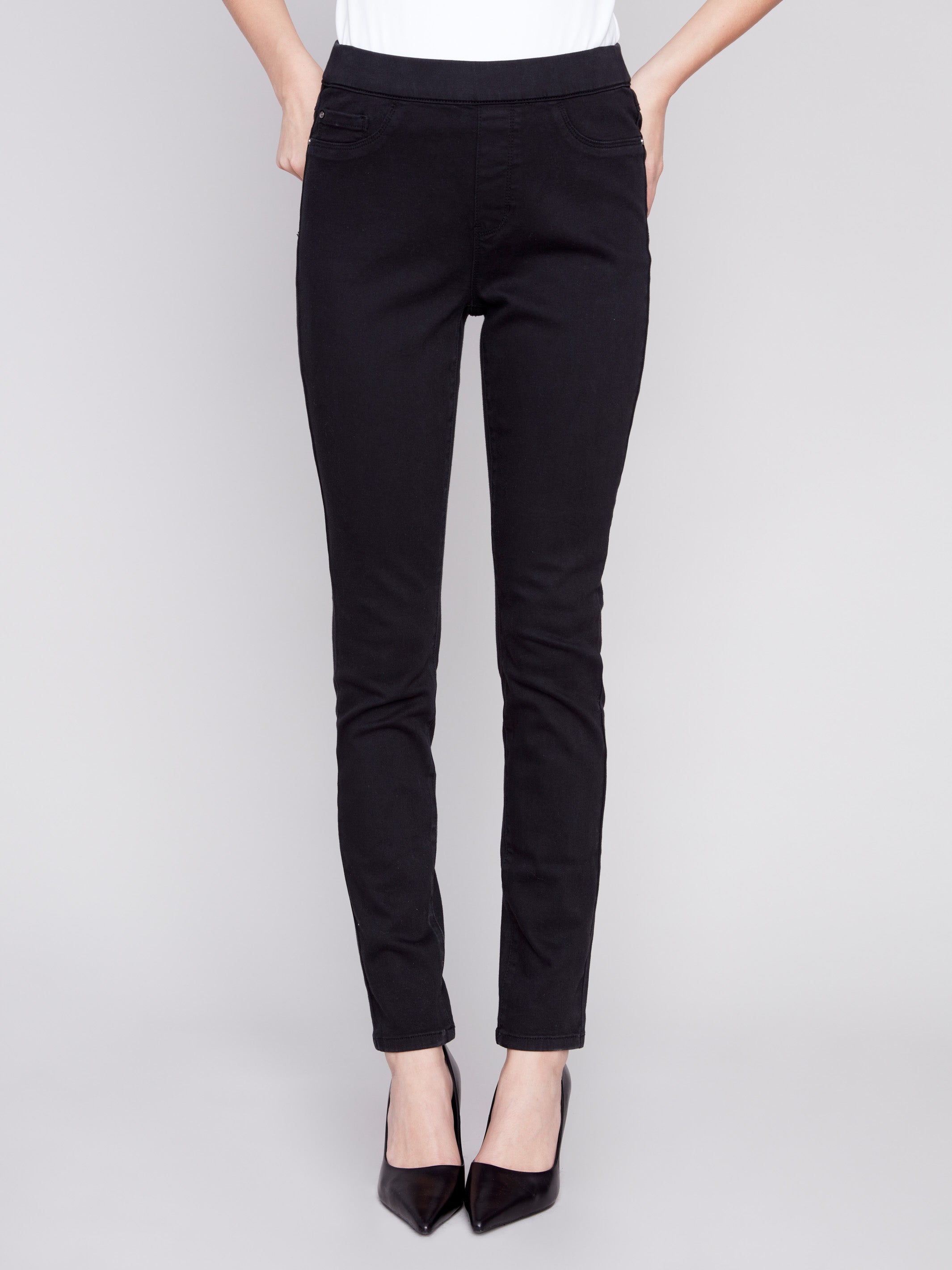 Twill Pull-On Pants - Black - Charlie B Collection Canada - Image 4