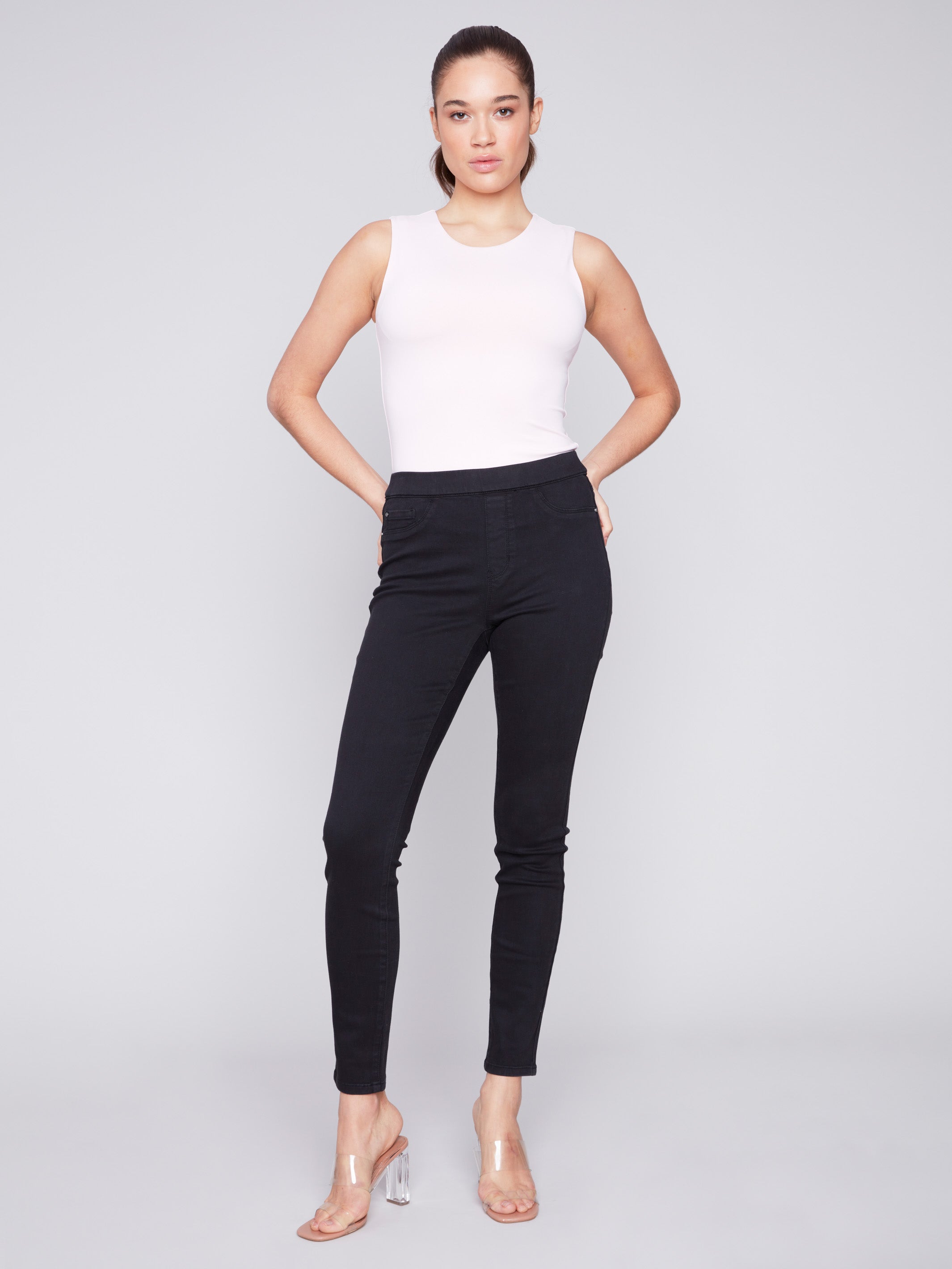 Twill Pull-On Pants - Black - Charlie B Collection Canada - Image 6