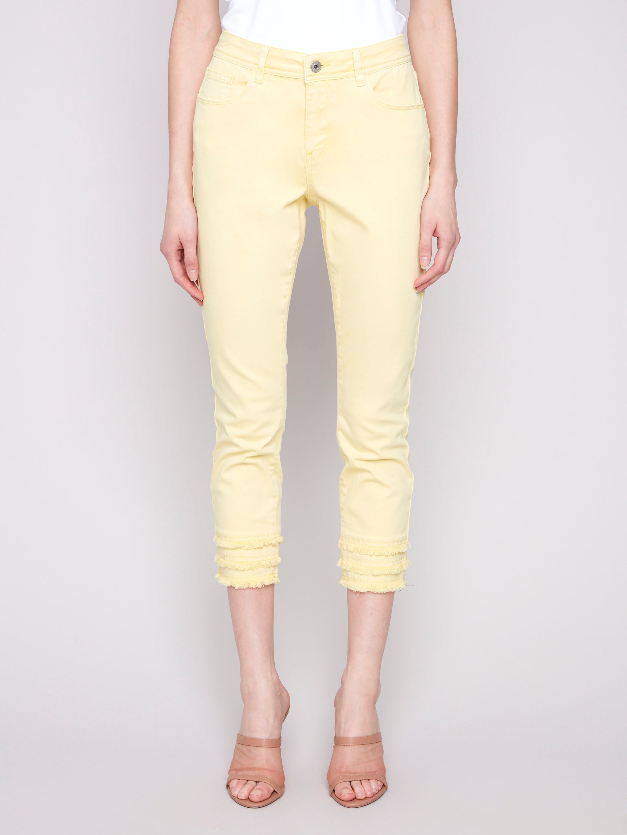 Twill pants featuring a frayed hem detail and stretch fabric by Charlie B.