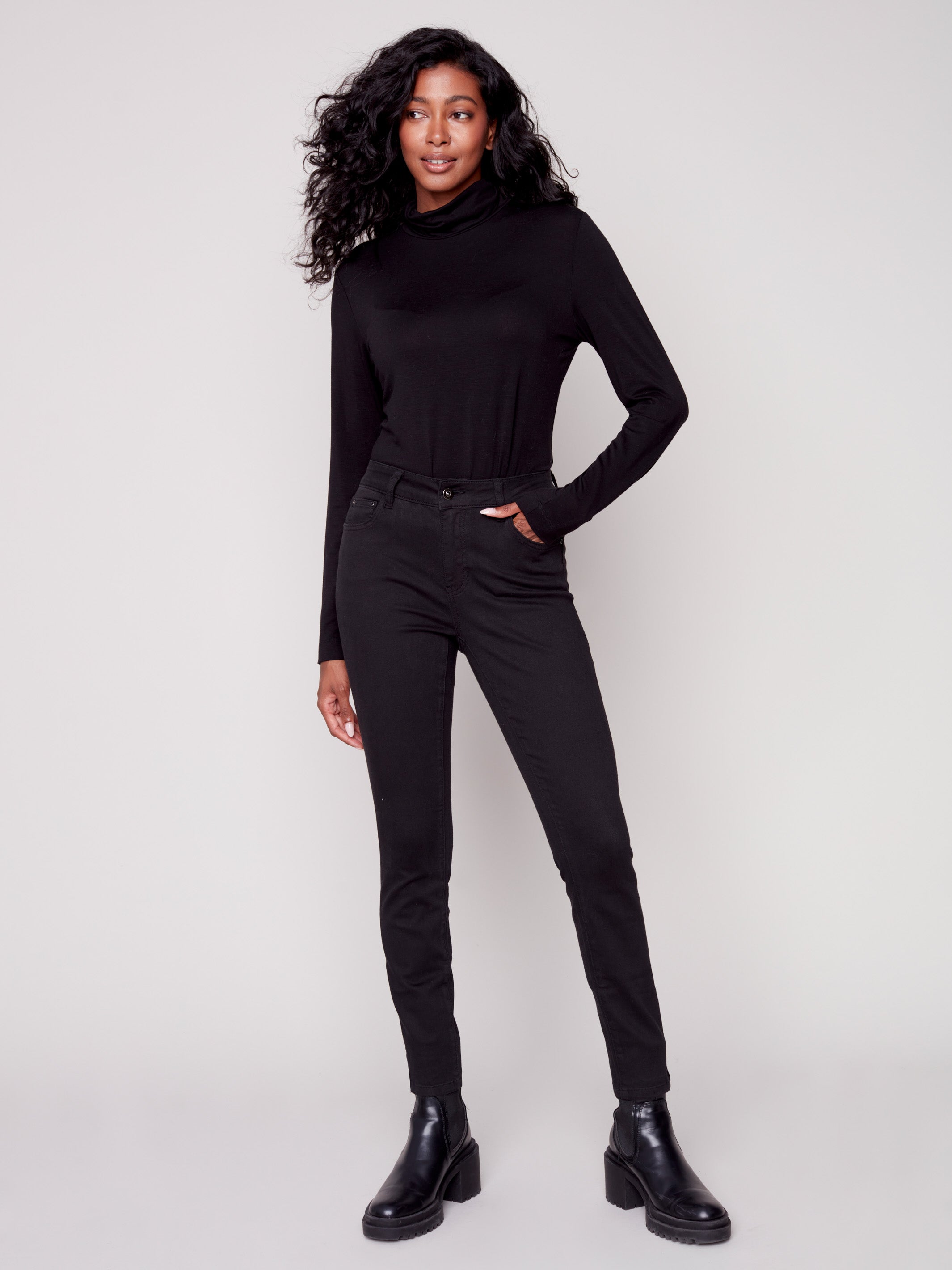 Twill Pants with Side Zipper - Black