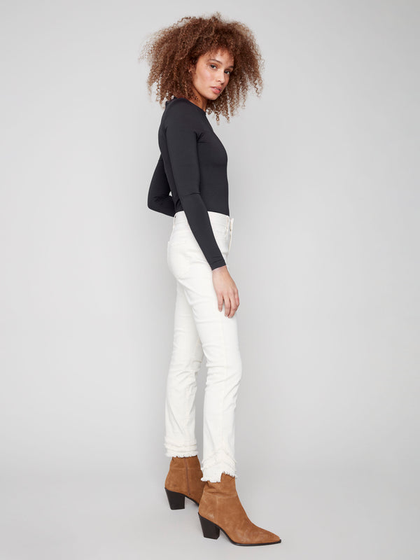 These ankle-length twill pants feature a chic frayed hem detail, perfect for casual outings by Charlie B.