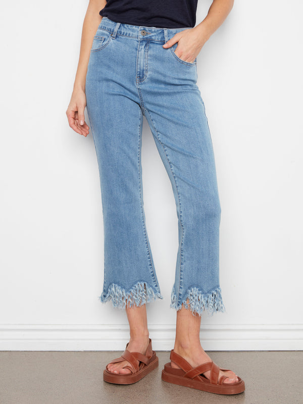 These cropped length jeans offer a modern twist on classic denim, ideal for pairing with sandals or sneakers. By Charlie B.
