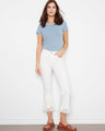 White cropped jeans with a regular rise waist and bootcut fit, crafted in stretch denim material by Charlie B.