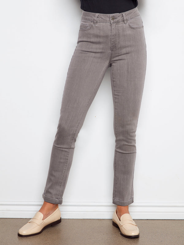 Cuffed Hem Twill Jeans - Smoke Grey