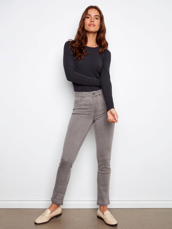Cuffed Hem Twill Jeans - Smoke Grey
