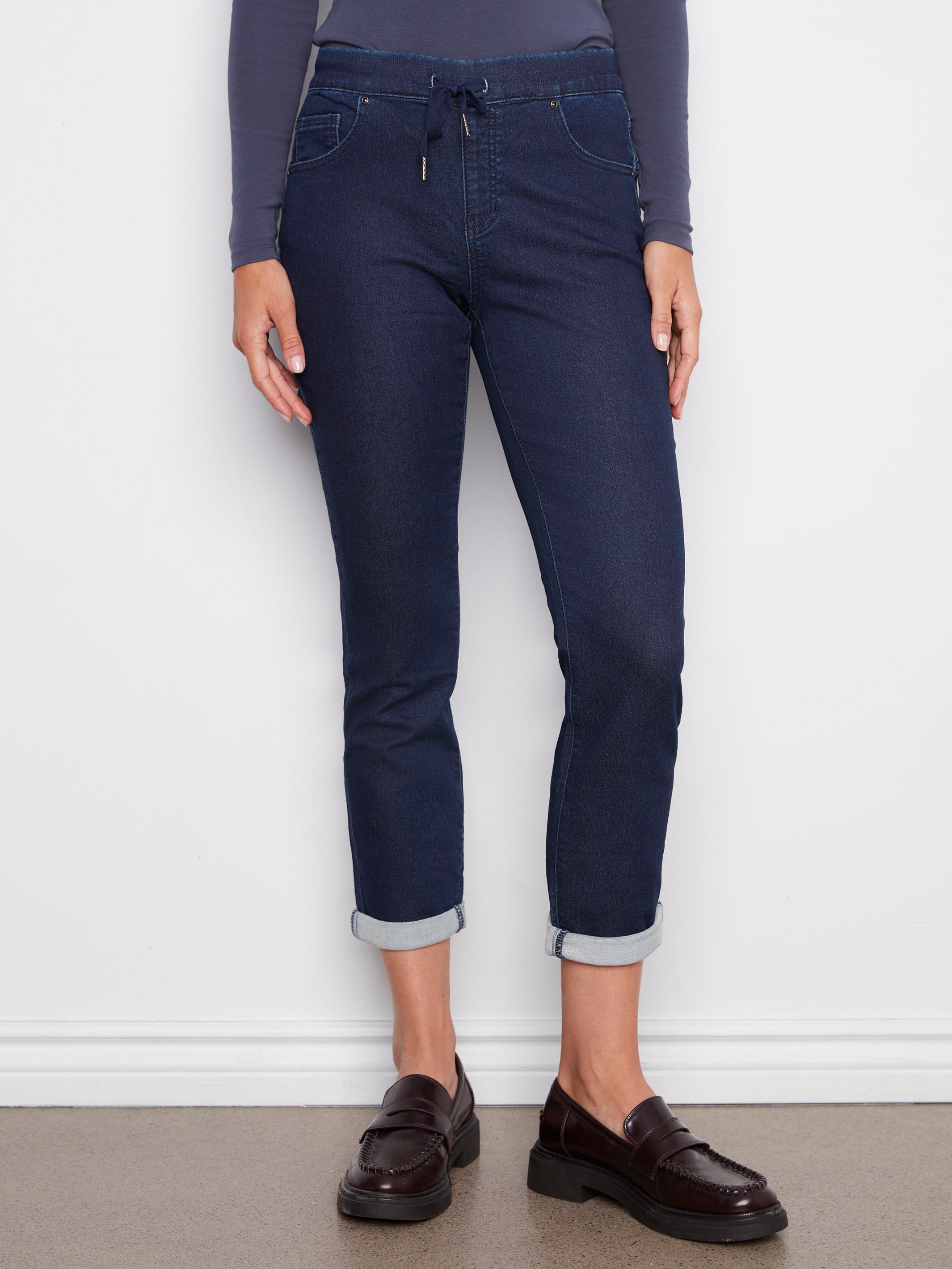 Knit Denim Jogger Pants - Blue Black