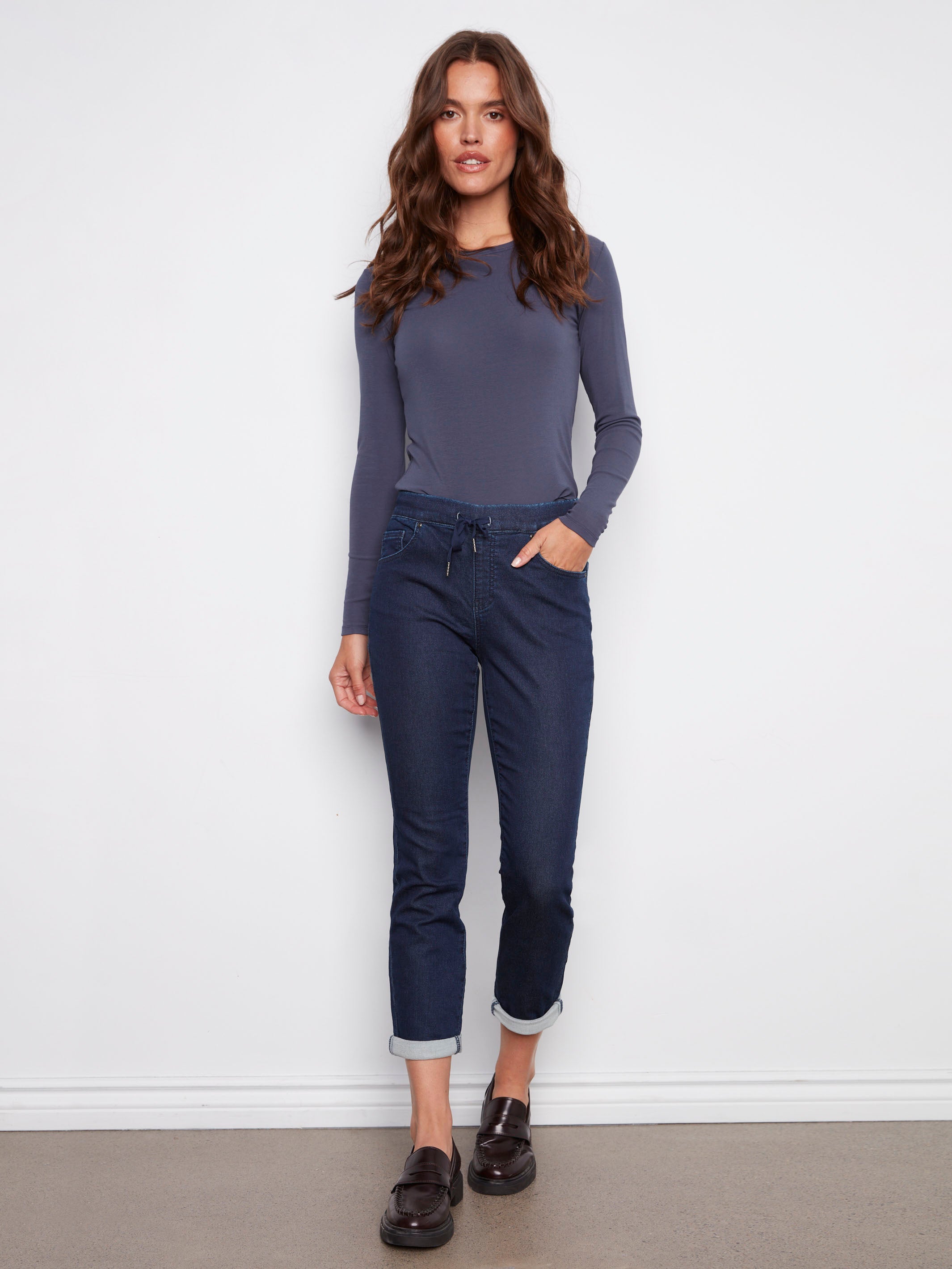 Knit Denim Jogger Pants - Blue Black