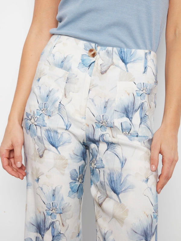 Printed Cropped Linen Blend Pants - Serene