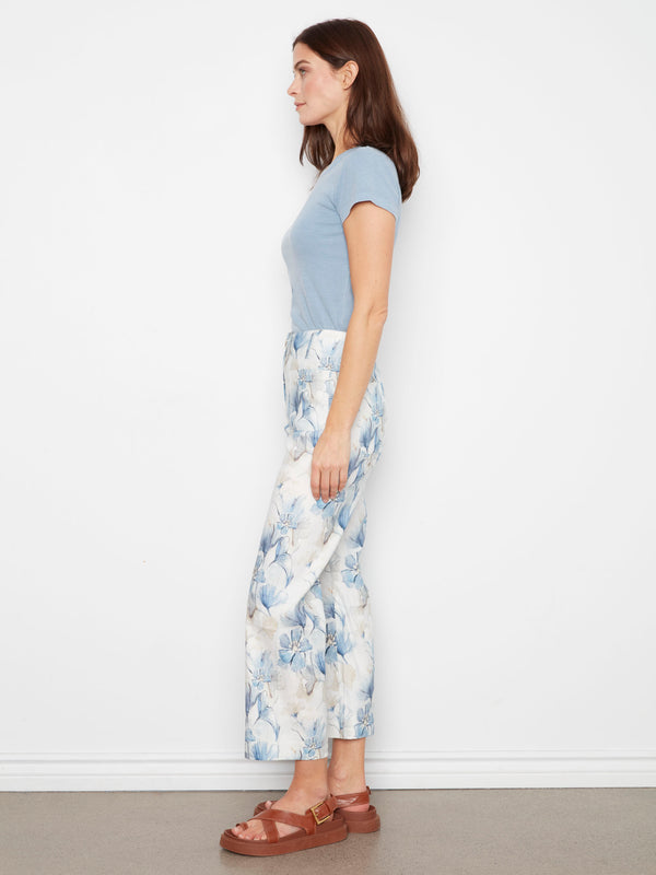Printed Cropped Linen Blend Pants - Serene