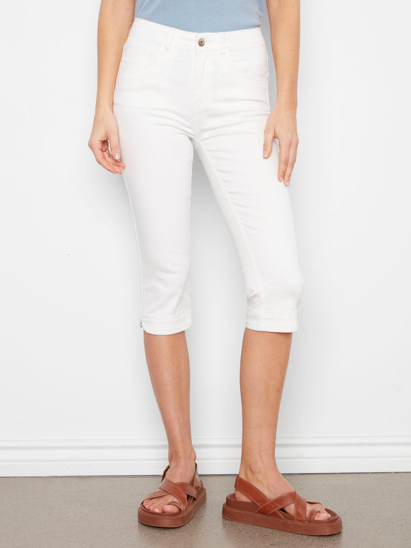 Knee High Capri Twill Pants - White