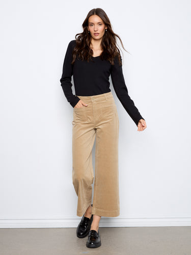 These wide leg pants in stretch corduroy offer a comfortable fit for any occasion. By Charlie B.