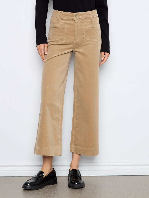 Cropped Patch Pocket Wide Leg Corduroy Pants - Latte