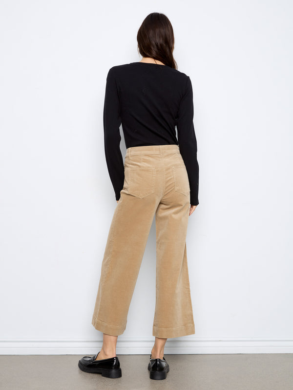 Cropped Patch Pocket Wide Leg Corduroy Pants - Latte