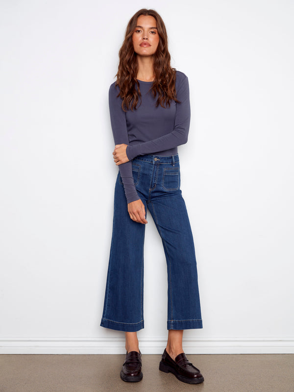 Patch Pocket Flare Jeans - Indigo