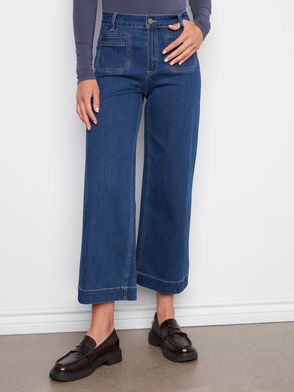 Patch Pocket Flare Jeans - Indigo