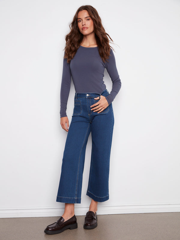 Patch Pocket Flare Jeans - Indigo